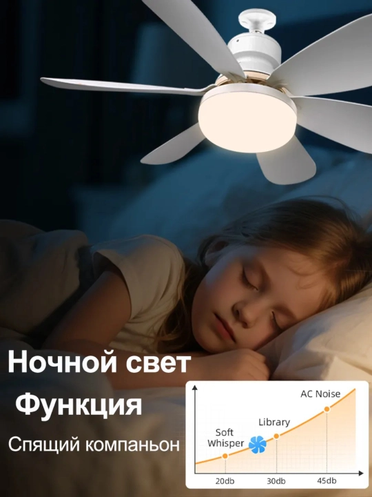 Люстра с вентилятором LED с пультом 3 режима освещения, 4 режима вращения, для всех комнат