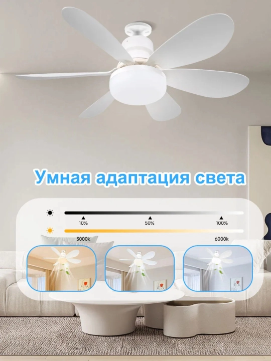 Люстра с вентилятором LED с пультом 3 режима освещения, 4 режима вращения, для всех комнат