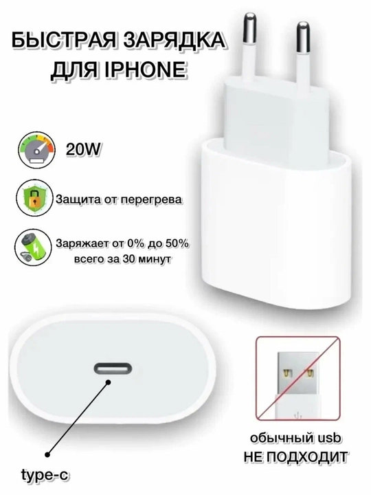 Type-C zaryadlovchi iPhone va Android uchun, tezkor quvvatlash adapteri, 20 Vt