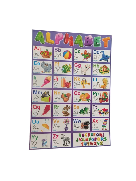 Bolalar uchun alifbo, hayvonlar, mevalar, sabzavotlar bilan plakat - 