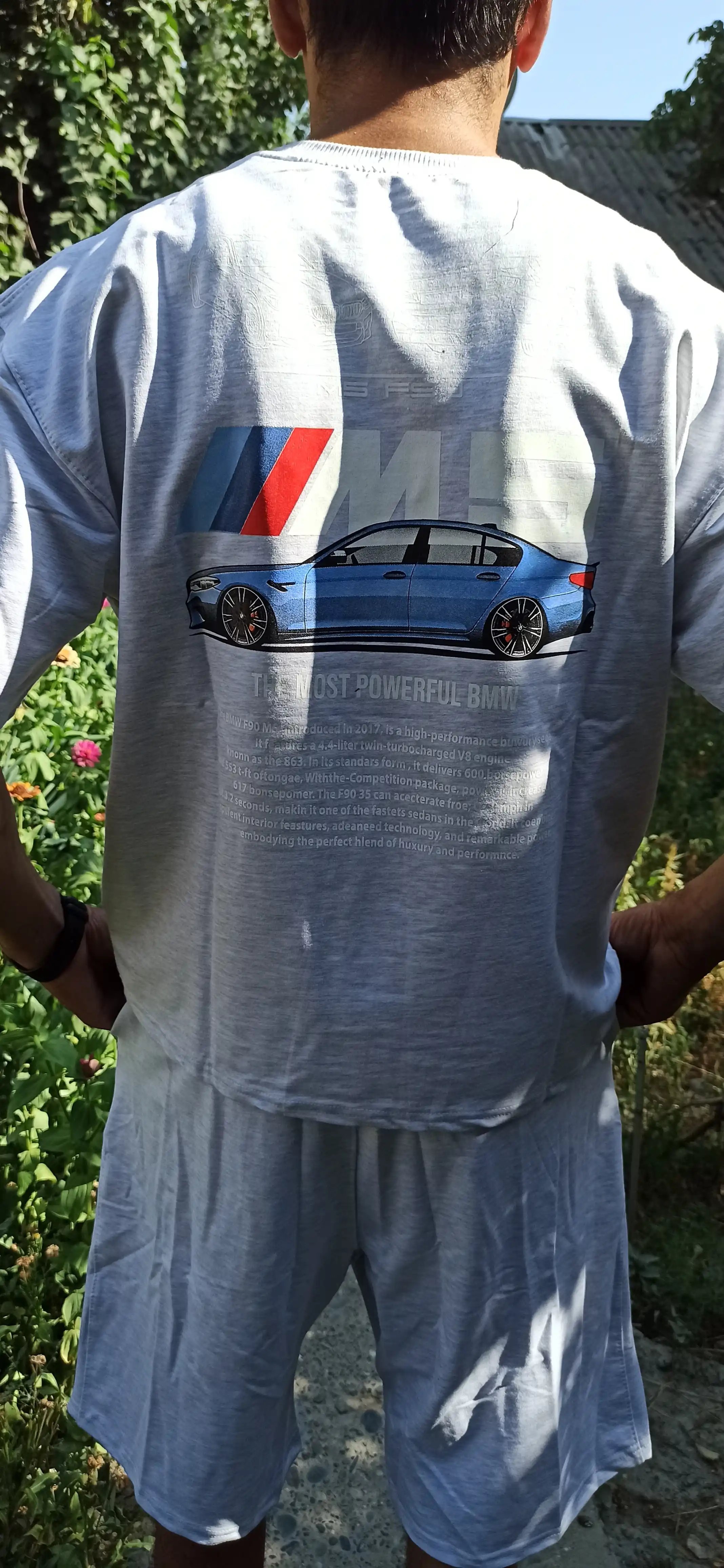 BMW M5 F90 printli erkaklar sport kostyumi, Oversize, o'smirlar uchun futbolka va shortik