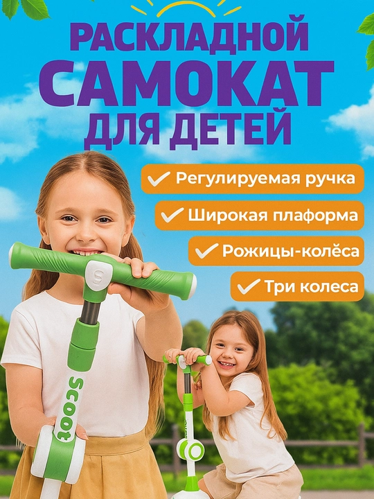 Детский самокат со светящимися колесами, трехколесный скутер складной