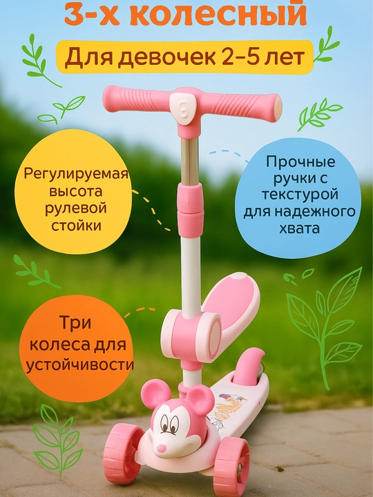 Детский самокат со светящимися колесами, трехколесный скутер складной