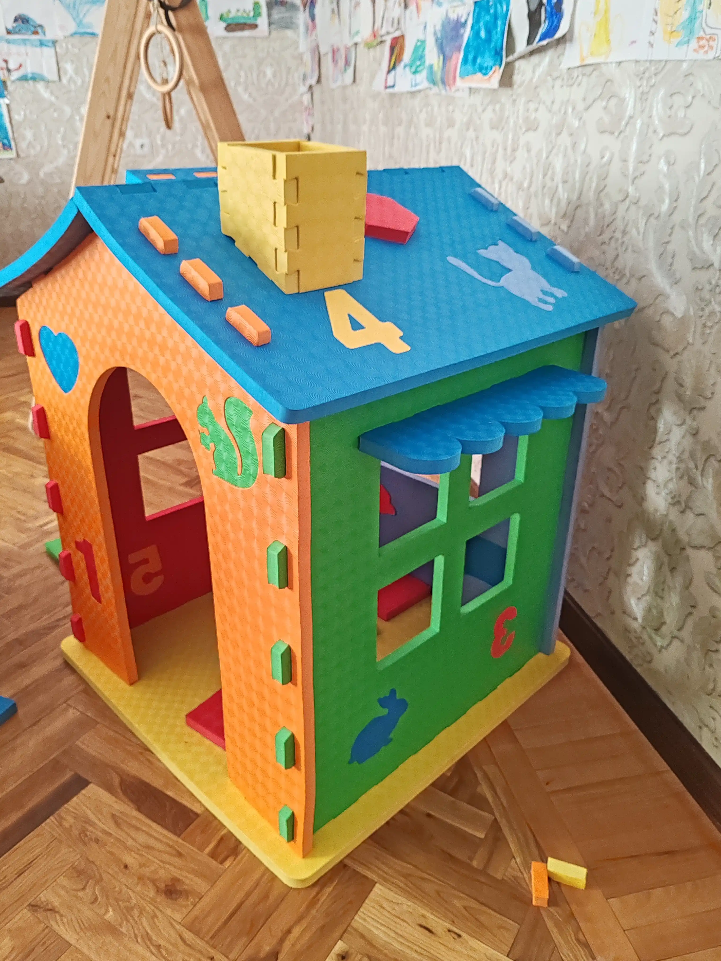 Коврик-пазл детский, обучающий алфавит, игровой домик, конструктор из ЭВА, развивающий