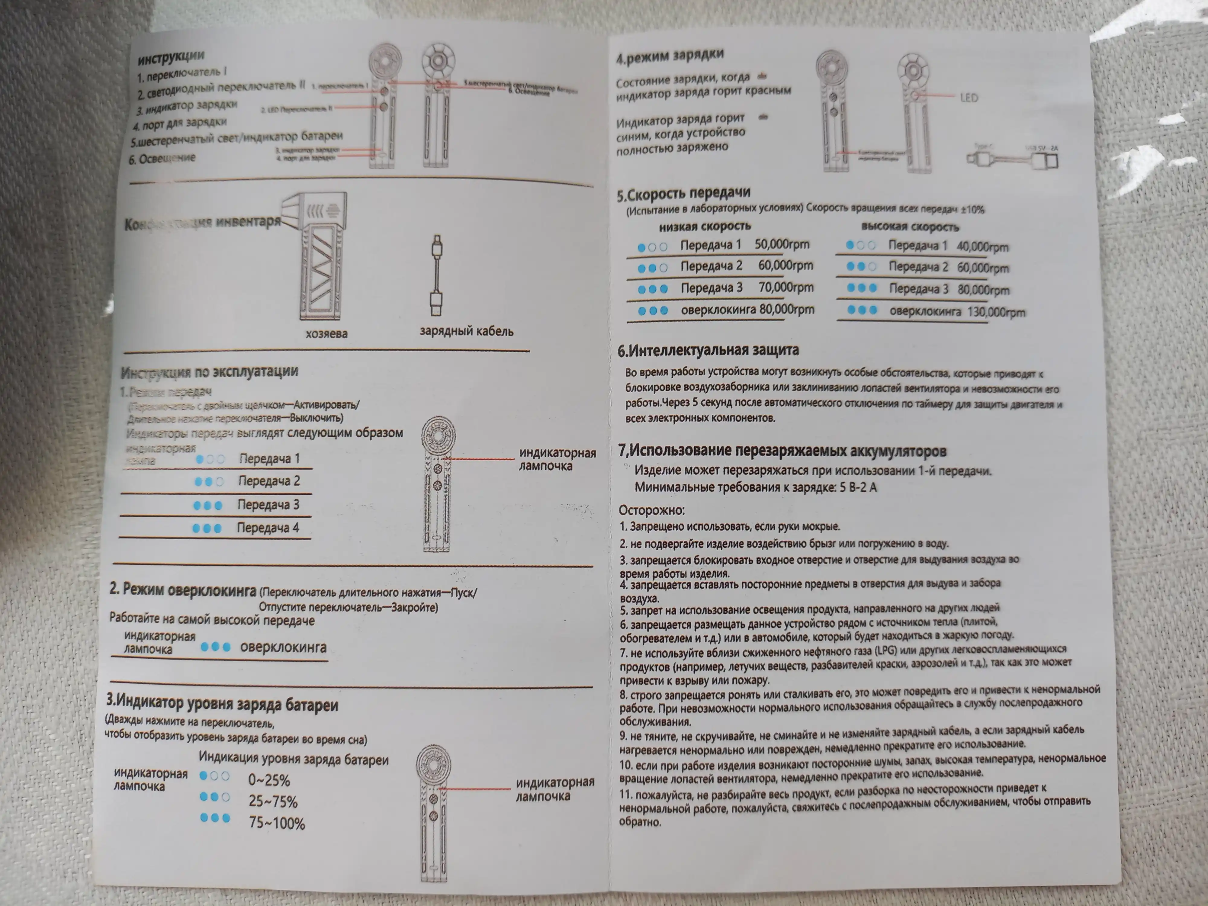 Akkumulyatorli havo puflagich turbofen, 130000 ayl/daq, Type-C, 5000 mAh