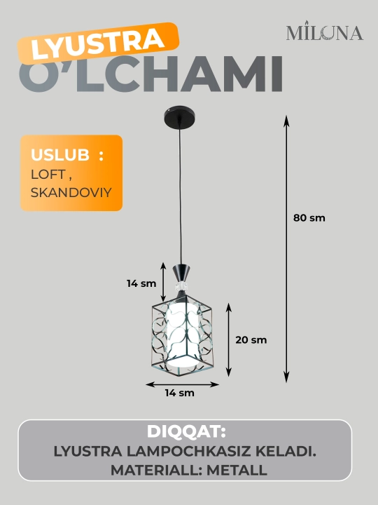 Lyustra, loft uslubida, balandligi sozlanadigan, zal, oshxona uchun plafonli, osma qandil
