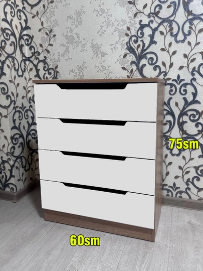 Комод без ручек, 4 ящика, 100% собранный — ZORU-KOMMEBE-СЕРЫЙ