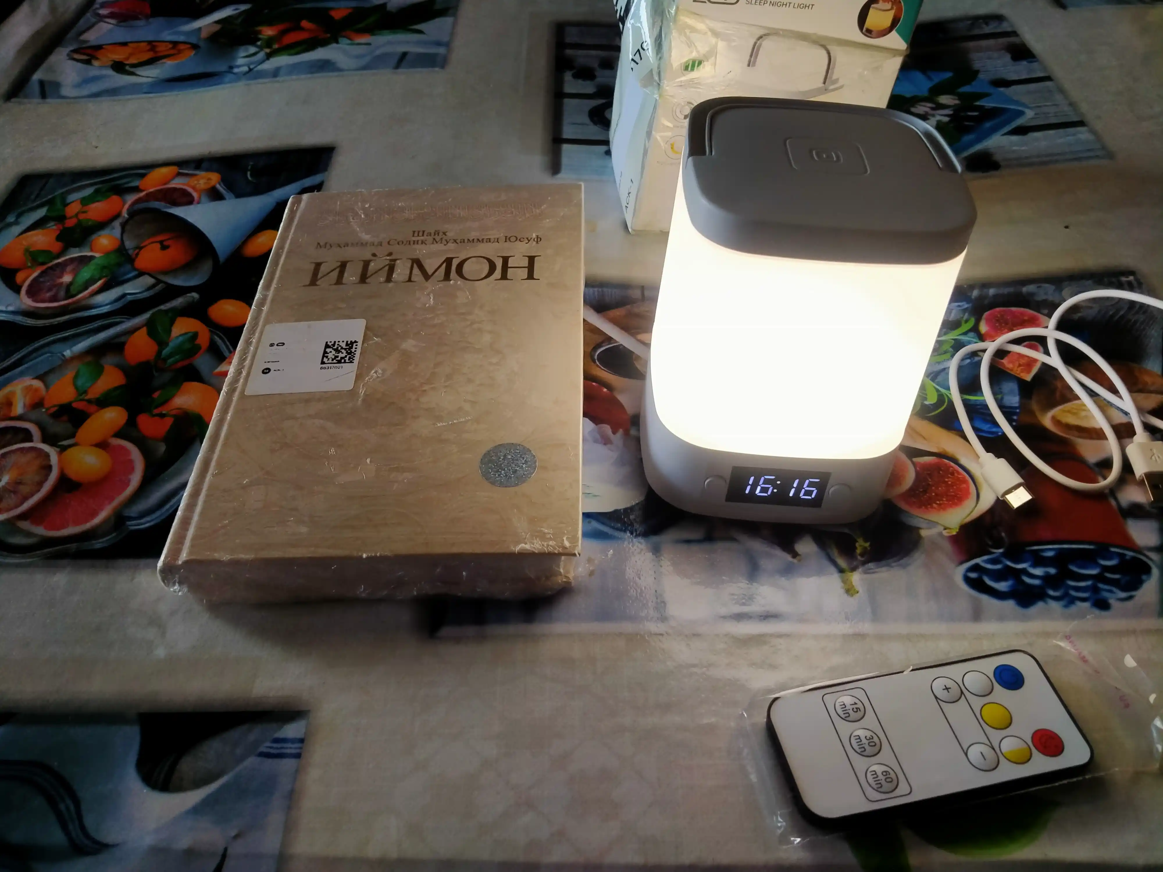 USB soatli simsiz LED tungi chiroq, taymer, ruchka