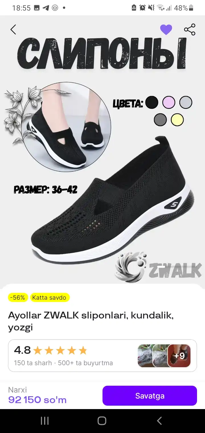 Ayollar sliponlari ZWALK yozgi matoli havo o'tkazuvchan har kungi yumshoq poyabzal