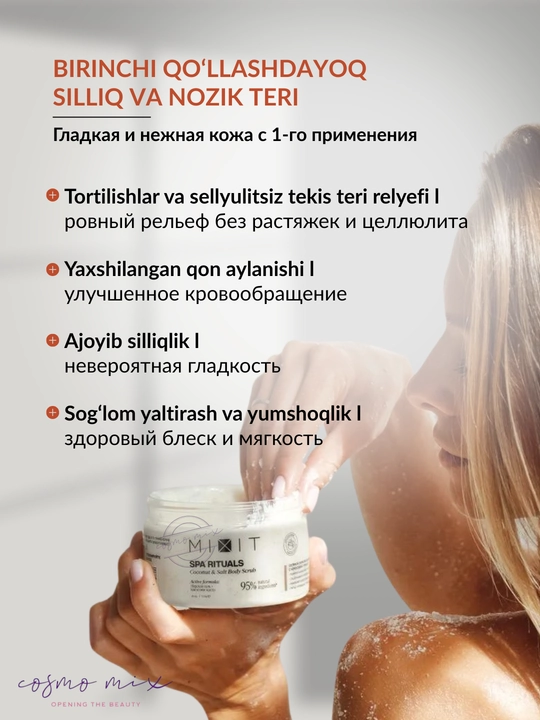 Kokos va dengiz tuzi bilan tana skrabi MIXIT Spa Rituals Coconut & Salt, 300 g