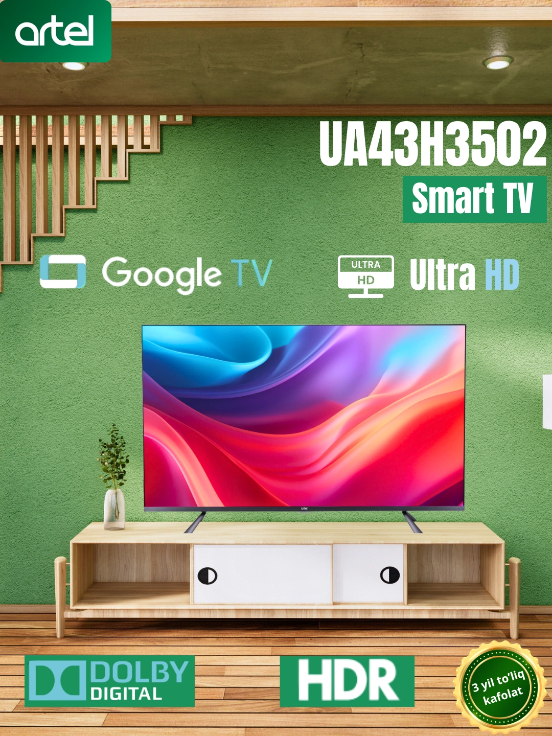 Телевизор Artel UA43H3502 UHD SMART TV, темно-серый за 3101000 сум со скидкой 6%. Uzum Market