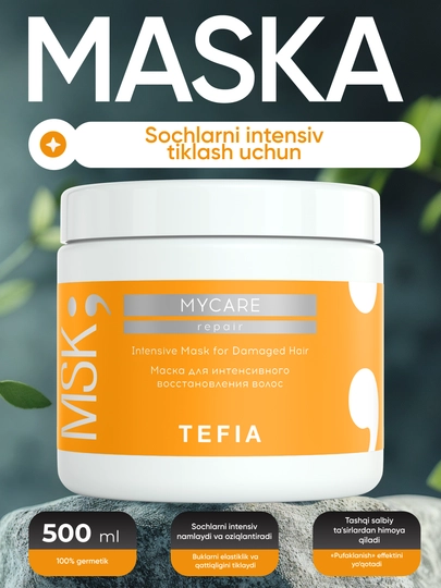 TEFIA MY CARE zararlangan sochlar uchun niqob, 250, 500 ml, tiklovchi keratin bilan