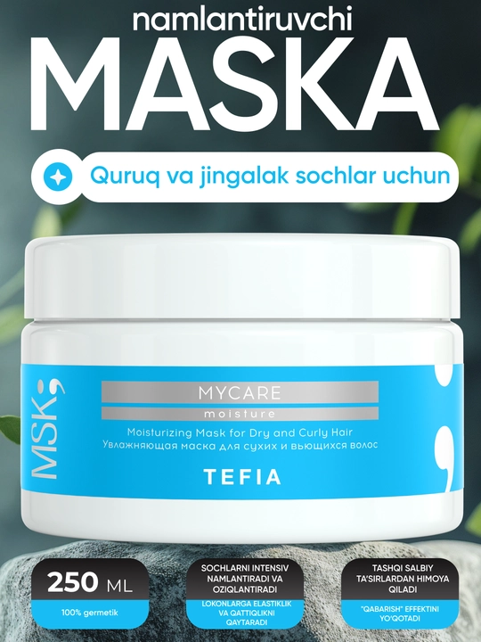 TEFIA MY CARE namlantiruvchi soch niqobi, quruq sochlar uchun, 250/500 ml, tekislash