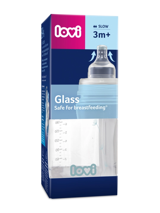LOVI Бутылочка стеклянная DIAMOND GLASS 150/250 мл Baby Shower