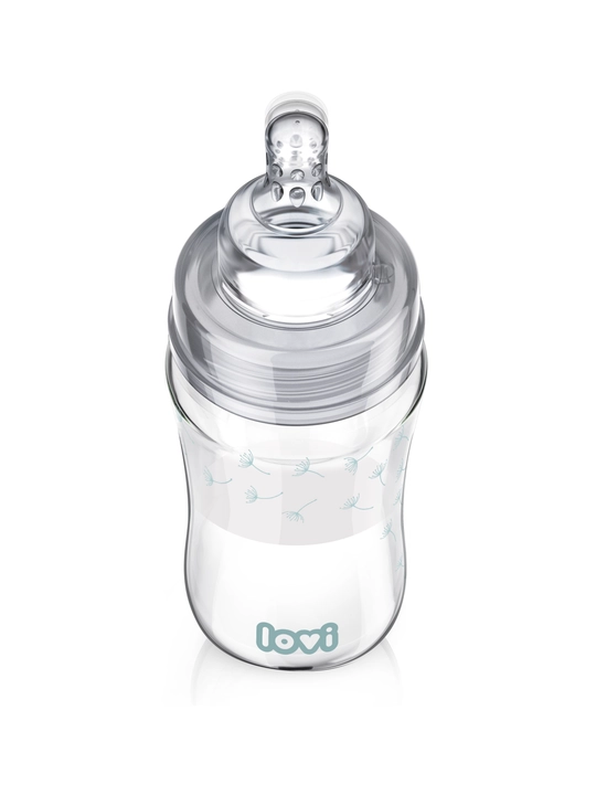 LOVI Бутылочка стеклянная DIAMOND GLASS 150/250 мл Baby Shower
