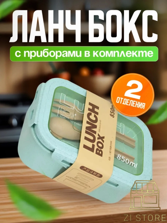 Lanch boks, ovqatni olib yurish uchun germetik konteyner, anjomlari bilan, Zi Store