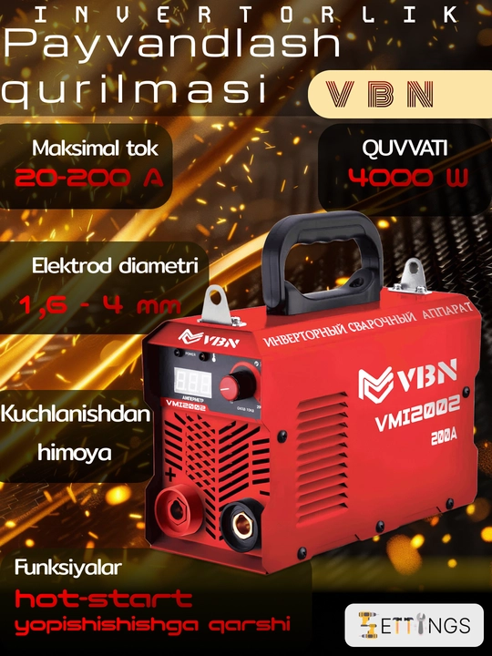 VBN VMI 2002 payvandlash invertori, MMA, 200A, 4000W