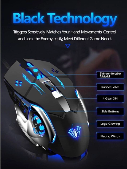 O‘yinlar va ofis uchun mos simsiz sichqoncha, RGB LED bilan har bir dyuymda 3200 nuqta