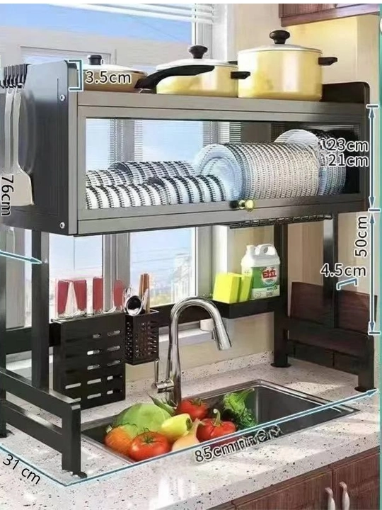 Bir va ikki qavatli oshxona tokchasi, quritish uchun taglik, oq va qora