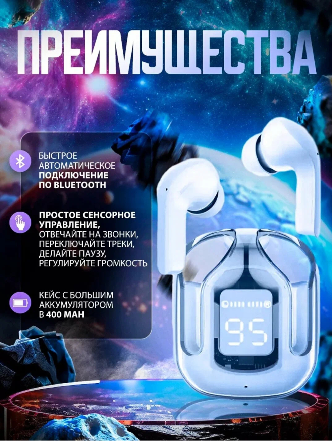 Simsiz quloqchin Air 31, Bluetooth 5.1, sensorli, mikrofolli, zaryad qutisi bilan - 