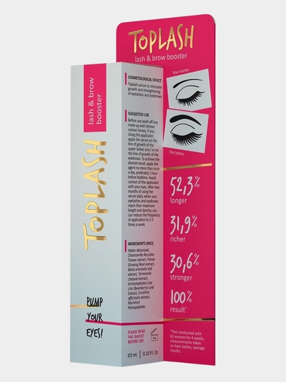 Toplash Lash & Brow Booster — сыворотка, восстановление и рост ресниц и бровей, 3 мл