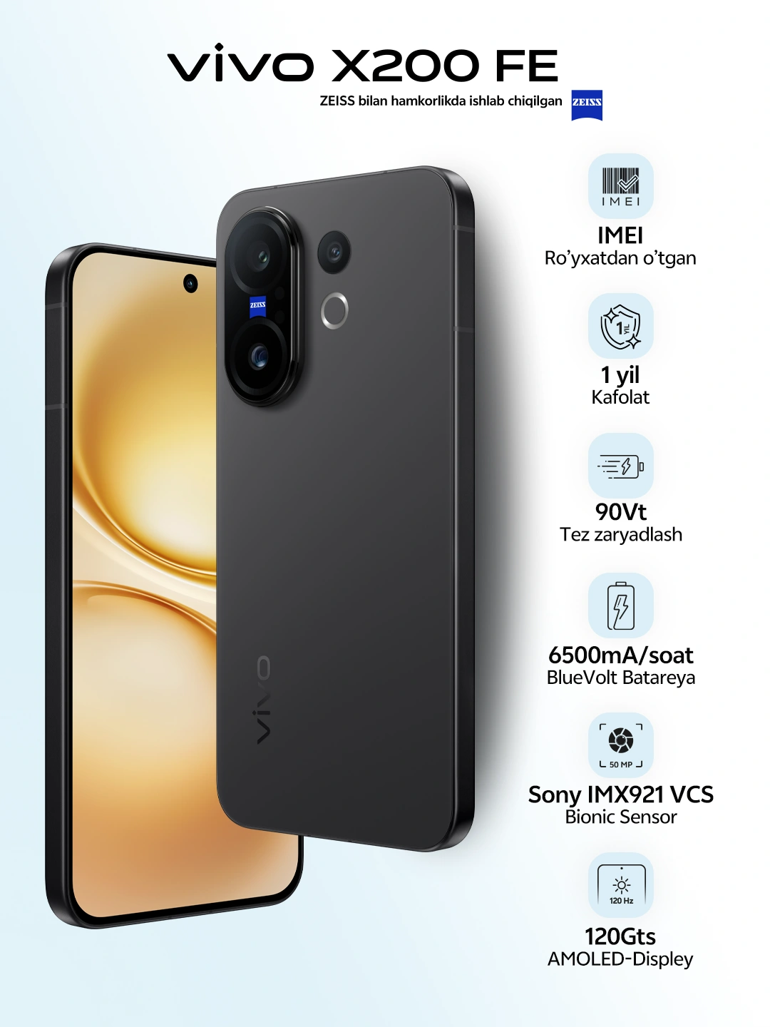 Смартфон Vivo X200 FE, 12+512 ГБ, 6500 mAч батарея, 120 Гц Amoled экран за 10590000 сум со скидкой 4%. Uzum Market