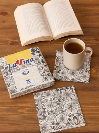 Салфетки Lavina с узором 1 блок 10 упаковок .В 1 упаковке - 20 штук — BUMAGA-NAQSH-ЧЕРН