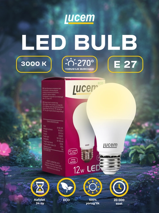 Lucem LED lampa 12W (issiqlik nur) - 