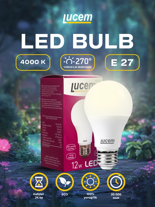 Lucem LED 12 Vt chiroq, neytral yorug'lik - 
