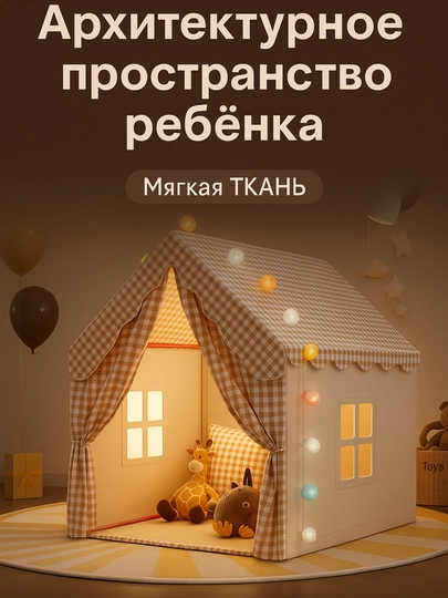 Палатка детская, игровая, домик для детей и игрушек, для дома и улицы — BABYBUT-DOMIK8-БЕЖЕВ