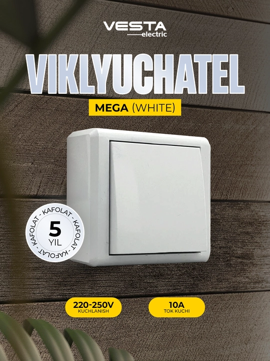 Выключатель Vesta MEGA (White) Механический, 10A, 220–250V - 