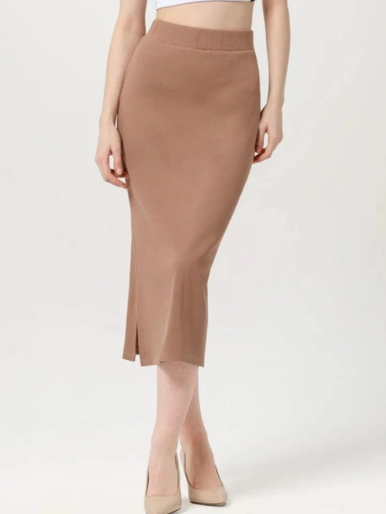 Юбка карандаш FASHION в рубчик, облегающая, с разрезом