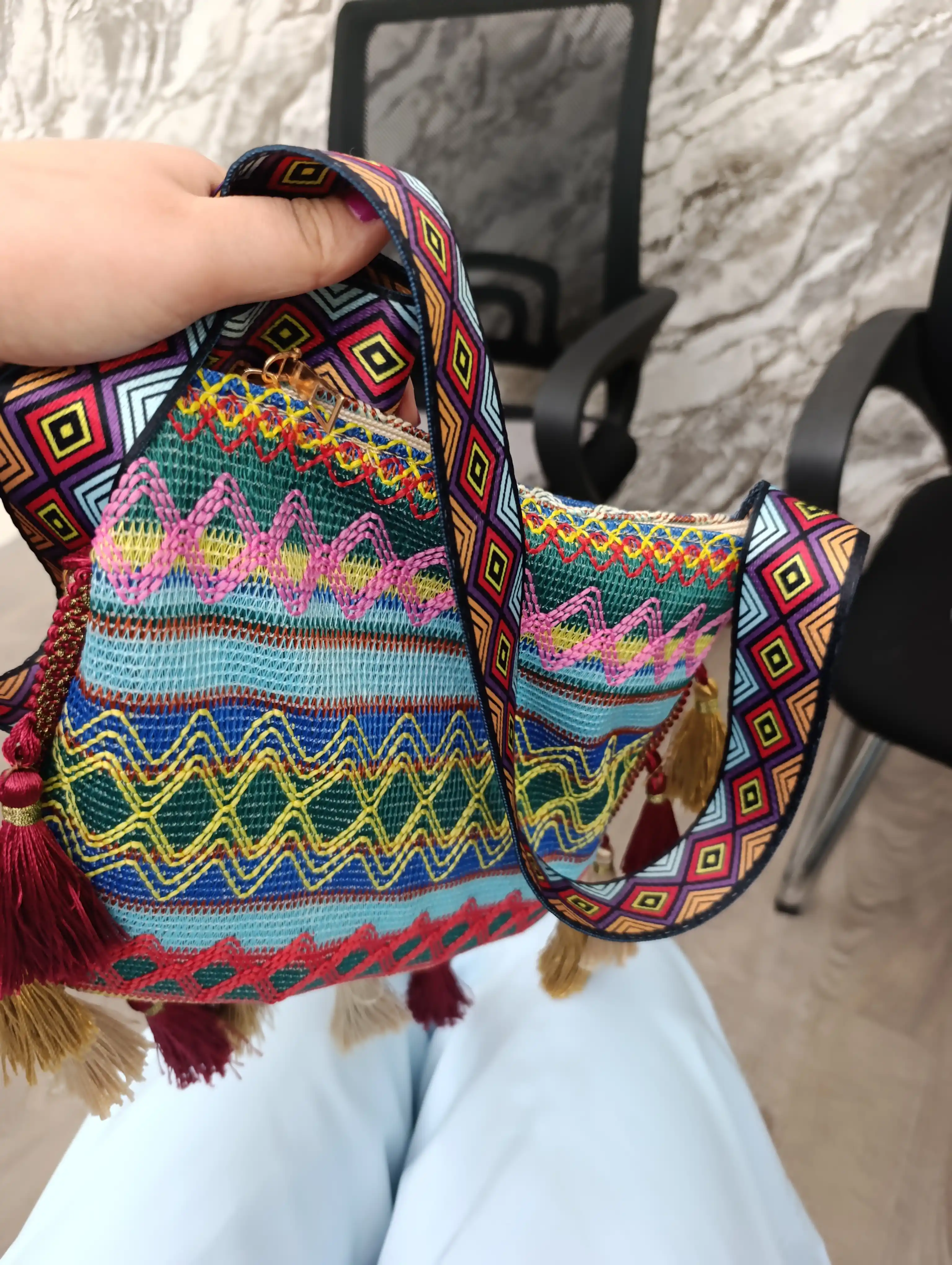 Sharqona boho uslubidagi ayollar sumkasi, kross bodi, tout
