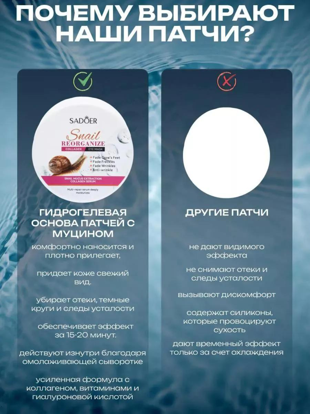 Ko‘z uchun patchlar, shish va qoplarga qarshi, kollagenli, ko‘z uchun kosmetika, 60 dona