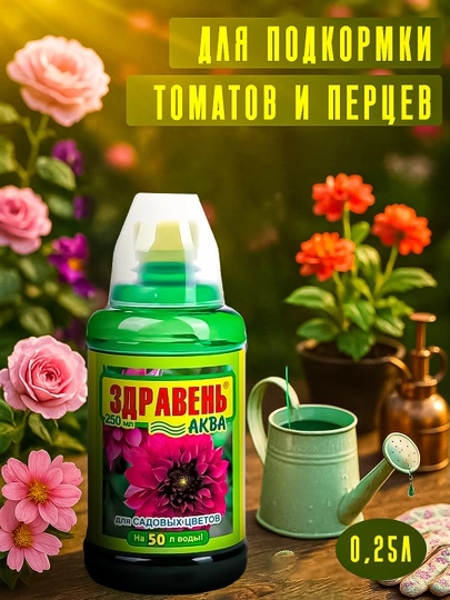 Минеральное удобрение «Здравень Аква для садовых цветов», бутылка с мерным стаканом, 0,25л — HPLZR-135-3