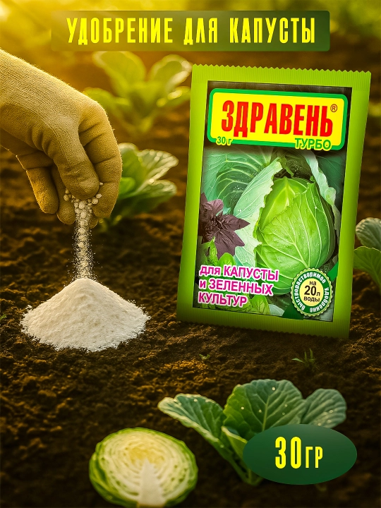 Mineral o'g'it Zdraven Turbo, karam va ko'katlar uchun - 30 g paket - 