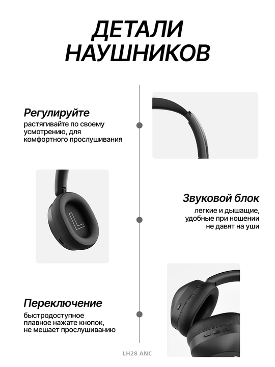 Беспроводные наушники Lenyes LH28 ANC, накладные, с шумоподавлением, с кейсом, комфортные