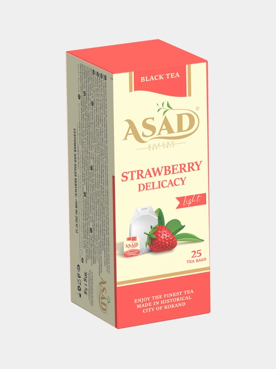Черный чай Asad фруктовый, 25 пакетиков, вкус клубника,малина, лимон,бергамот