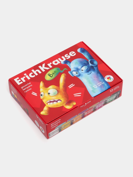 Гуашь ErichKrause Jolly Friends 61415, в коробке 12 шт, 12 цветов по 20 мл - 
