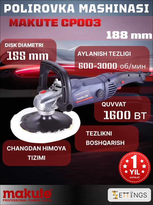 Makute CP003 180 mm avtomobil polirovkasi, 1600W - 