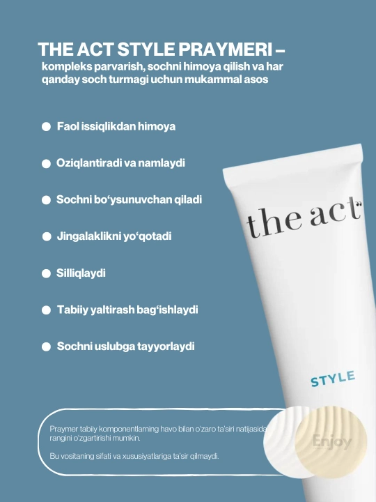 Pena, pasta, sprey, pudra uchun soch układkasi The Act, hajm, fiksatsiya, termohimoya