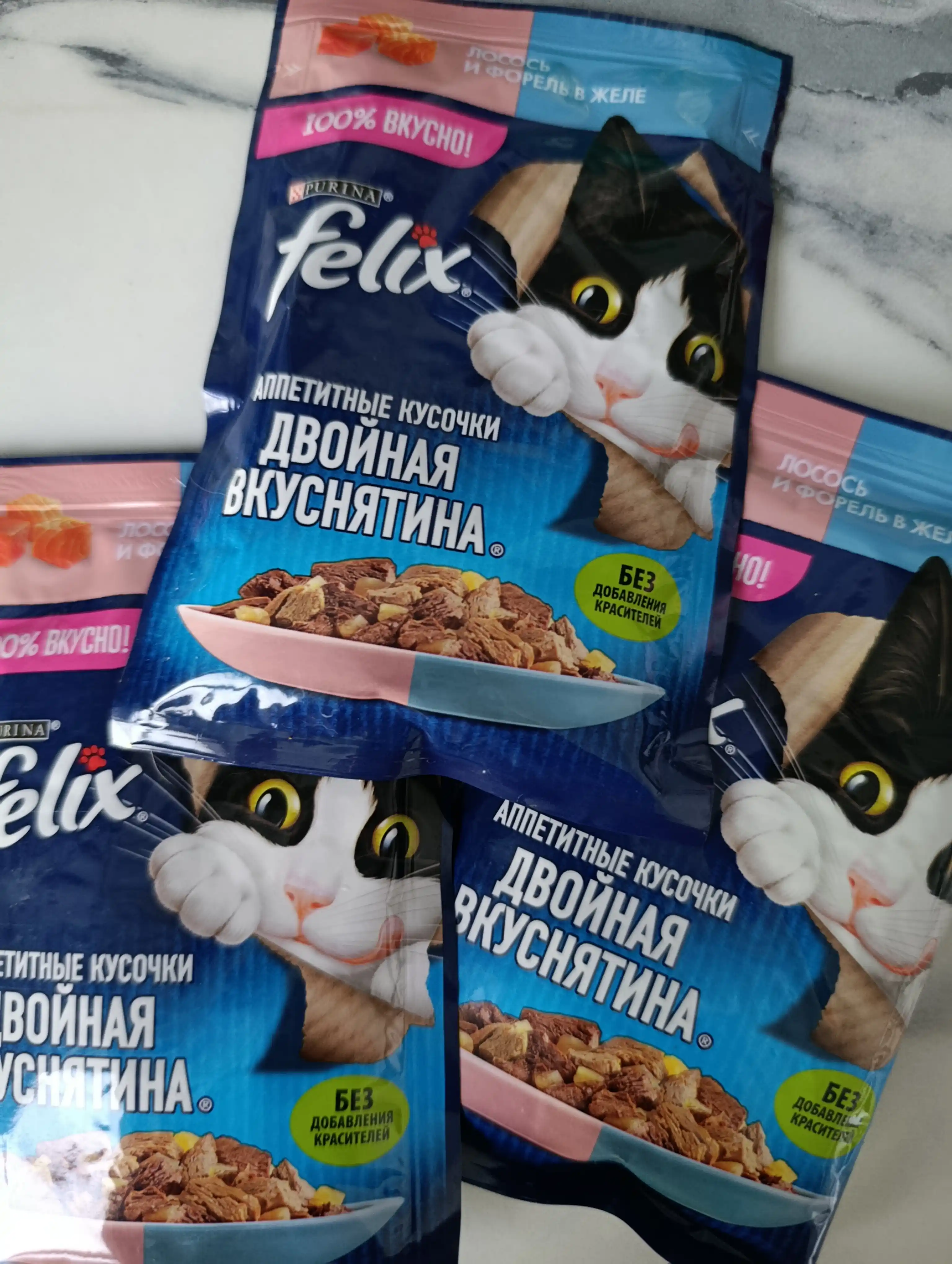 Felix ho'l mushuk ovqati, lasos va forel, 75 gr 5 dona