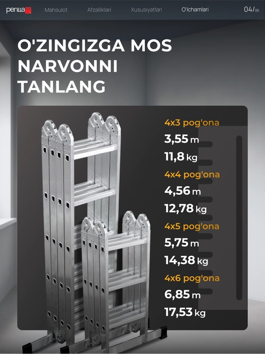 Perilla alyumin yigʻma narvon, ko'p funksiyali transformer zinapoya