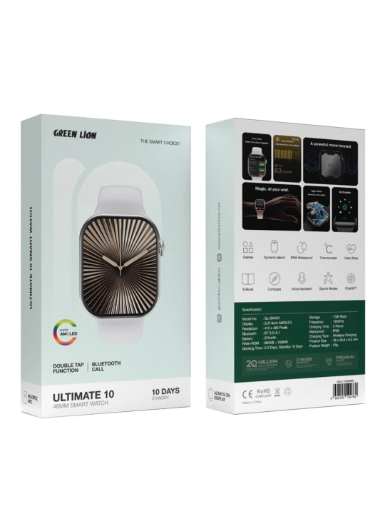 Aqlli soat Green Lion Ultimate 10, ChatGPT, smart watch, 46 mm, Android va iOS uchun