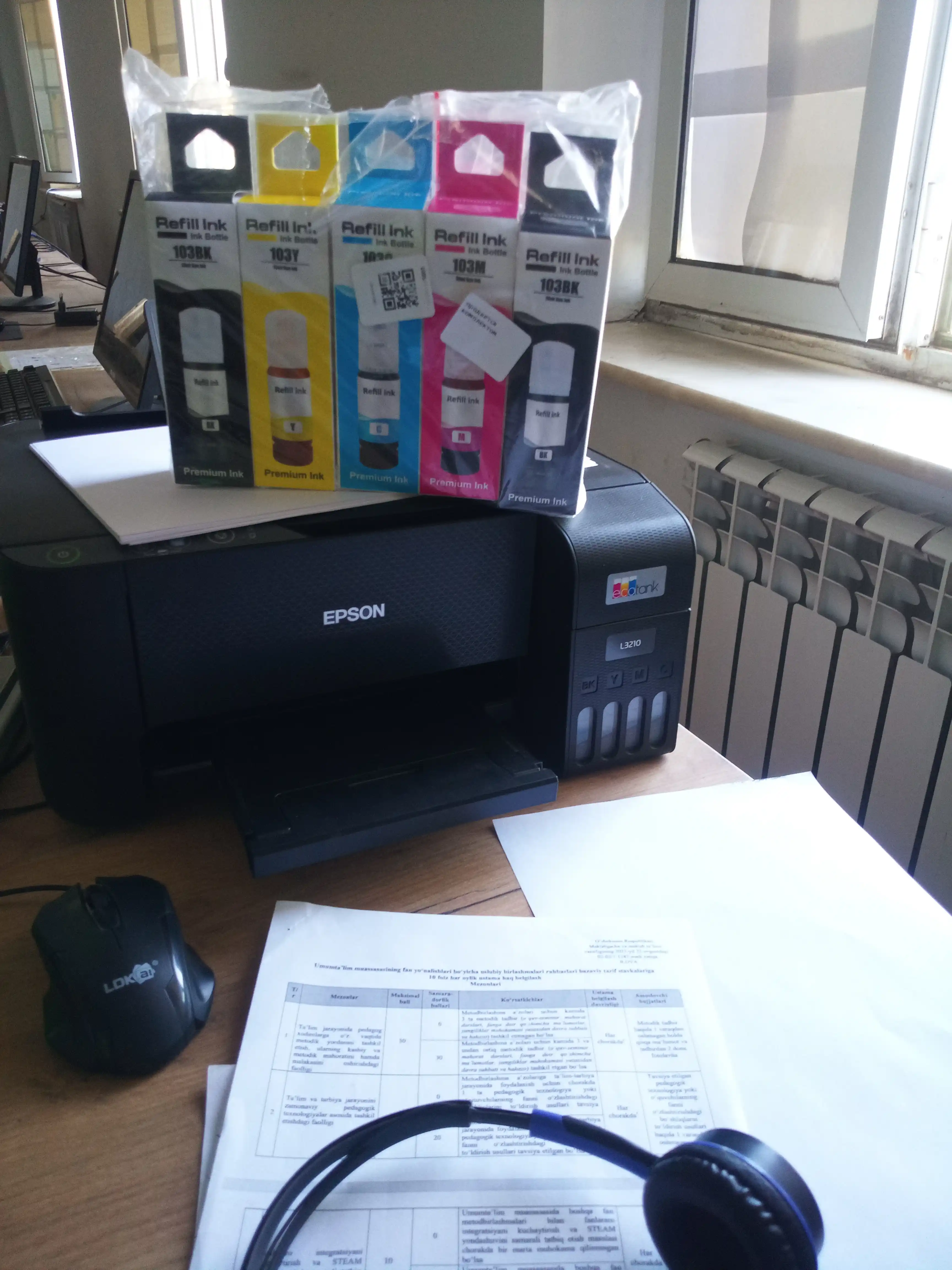 Siyoh Epson 103, l3150, l3250, 103 EcoTank printer bo'yog'i, 4 rang + 1 qora sovga
