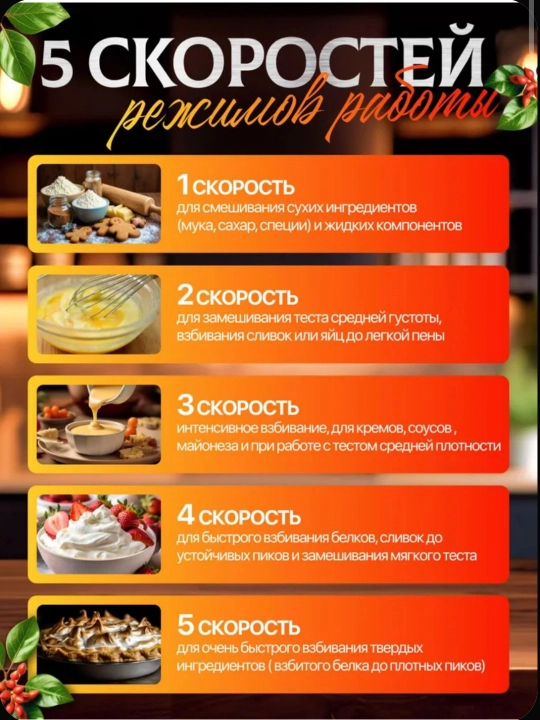 Миксер ручной, кухонный, электрический, турбо режимом и 5 ступеней скорости