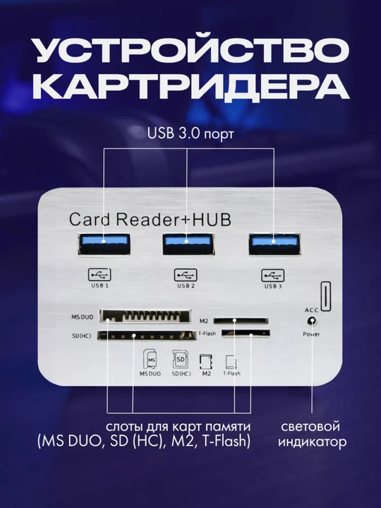 Картридер USB 3.0 переходник для флешкарт 5 в 1, USB HUB, USB 3.0