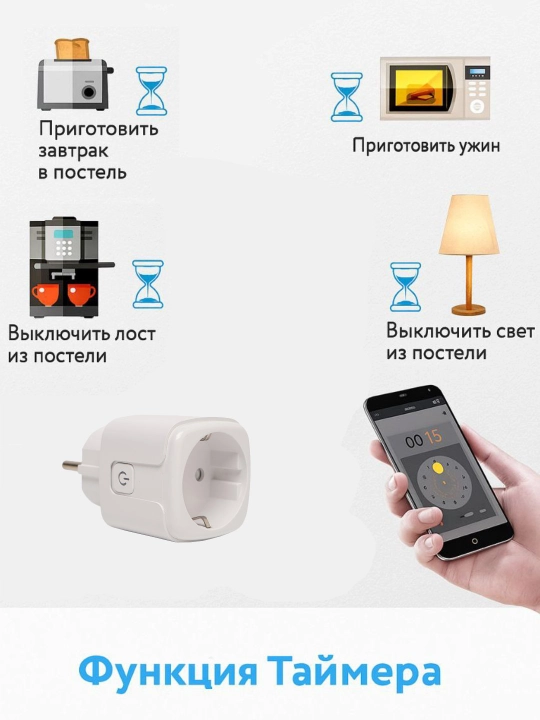 Wi-Fi Smart Rozetka (16A/20A), mobil va ovoz boshqaruv, taymer
