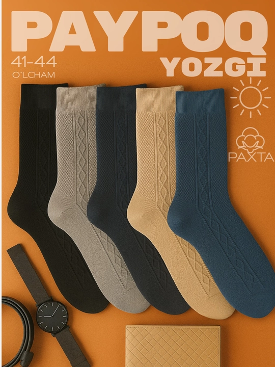 Erkaklar paypoqlari, yozgi, uzun, paxta, paypoqlar to‘plami - 