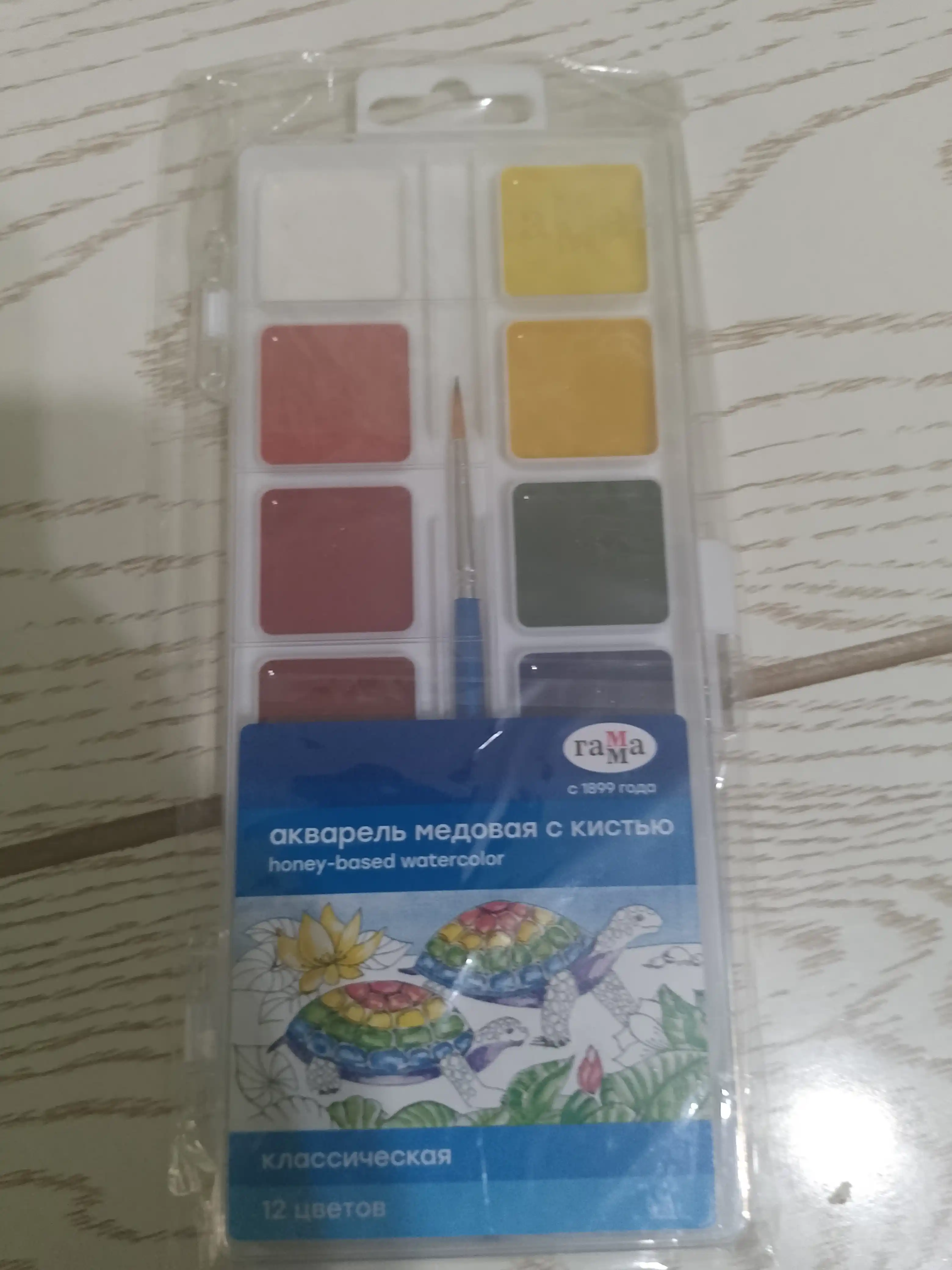 Akvarel Gamma Klassik, asal, 12 ta rangli, cho'tka bilan, plastik qadoqli